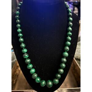 Vintage Malachite Graduated Bead Necklace Hand Crafted 20inch
